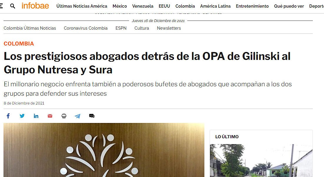 Los prestigiosos abogados detrs de la OPA de Gilinski al Grupo Nutresa y Sura